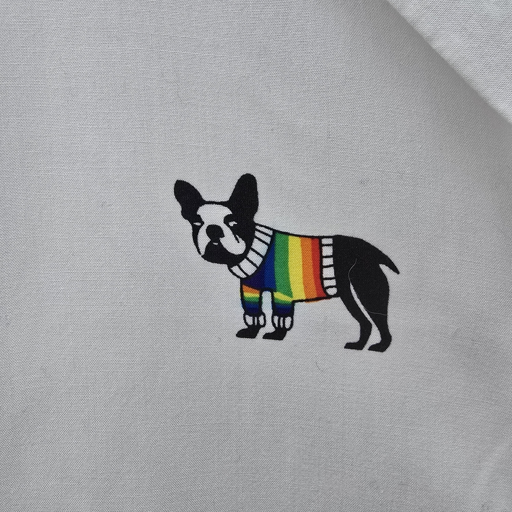 Jane Delancey White Button-Up Cap Sleeves Top with Rainbow Pride Dog Print XL - Picture 4 of 10